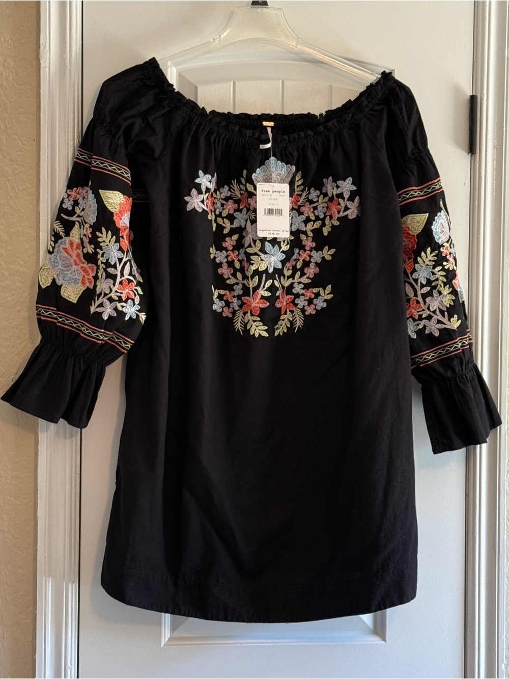 NWT Free People Fleur Du Jour Embroidered Off-The-Shoulder Mini Dress - L